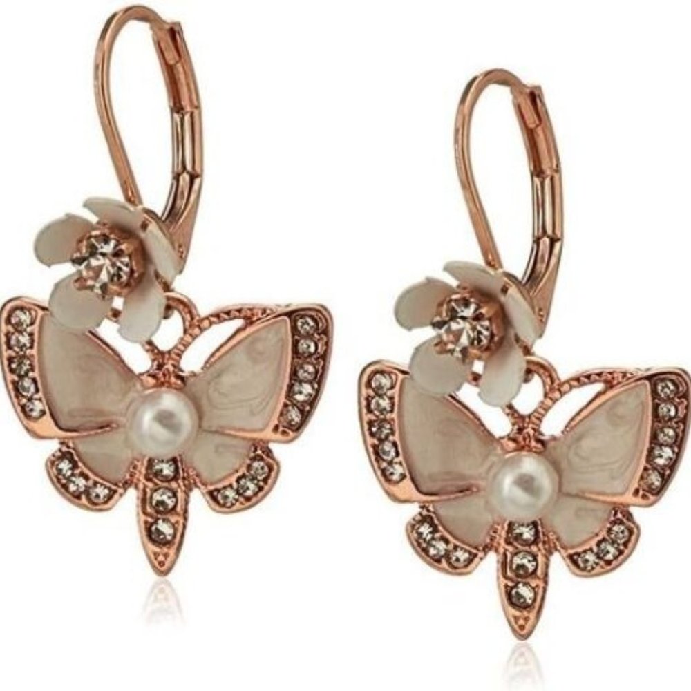 Betsey Johnson Rose Gold Butterfly Earrings